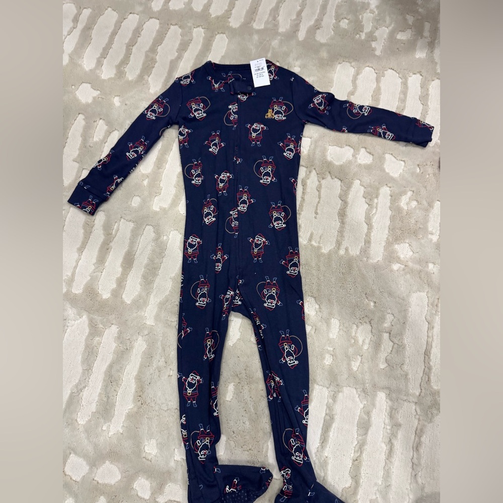 GAP Festive Navy Kids Footie with Santa Print
